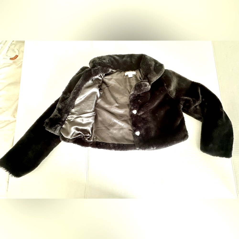 Knitworks faux fur dress jacket in black, girls size 10